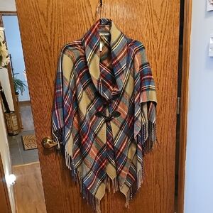 Plaid Fringe Poncho